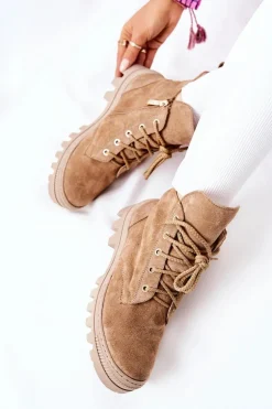 Ocieplane Zamszowe Botki Trapery Camel Cressid