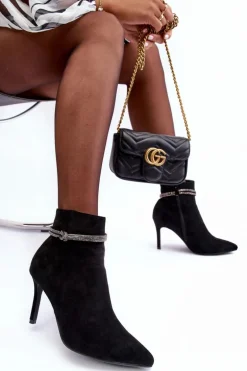 Ocieplane Zamszowe Botki Na Szpilce Czarne Anslei