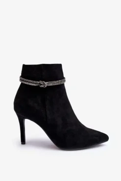 Ocieplane Zamszowe Botki Na Szpilce Czarne Anslei