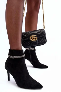 Ocieplane Zamszowe Botki Na Szpilce Czarne Anslei