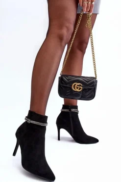 Ocieplane Zamszowe Botki Na Szpilce Czarne Anslei