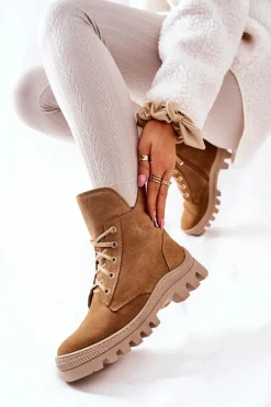 Ocieplane Zamszowe Botki Trapery Camel Annabeth