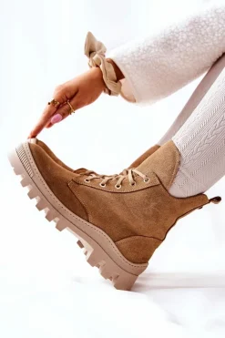 Ocieplane Zamszowe Botki Trapery Camel Annabeth