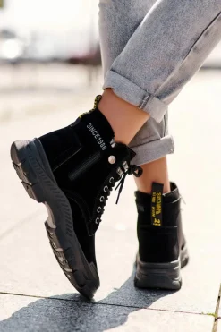 Ocieplane Zamszowe Damskie Botki Trapery Czarne Jailina