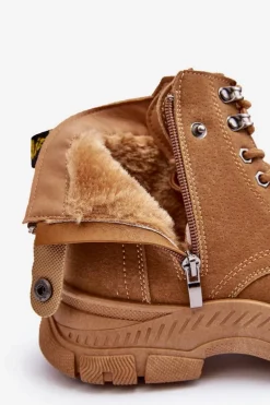 Ocieplane Zamszowe Damskie Botki Trapery Camel Jailina