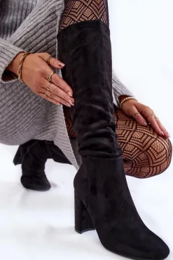 Ocieplane Zamszowe Kozaki Na Słupku Czarne Obsessive