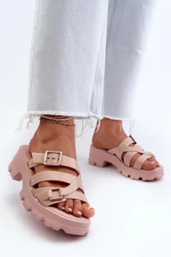 Pachnące Klapki Damskie Na Niskim Obcasie ZAXY NN285044 Jasnoróżowe