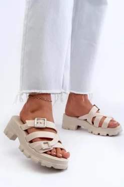 Pachnące Klapki Damskie Na Niskim Obcasie ZAXY NN285042 Jasnobeżowe