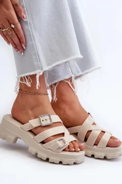 Pachnące Klapki Damskie Na Niskim Obcasie ZAXY NN285042 Jasnobeżowe