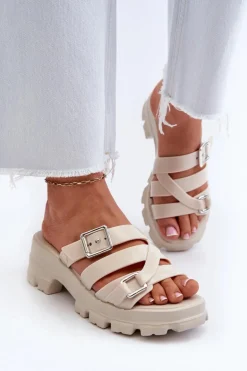 Pachnące Klapki Damskie Na Niskim Obcasie ZAXY NN285042 Jasnobeżowe