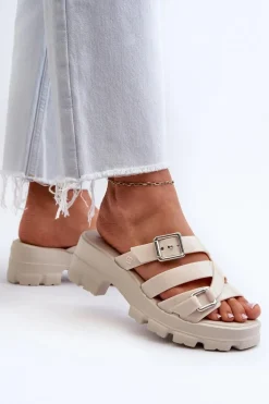 Pachnące Klapki Damskie Na Niskim Obcasie ZAXY NN285042 Jasnobeżowe