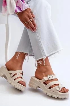 Pachnące Klapki Damskie Na Niskim Obcasie ZAXY NN285042 Jasnobeżowe