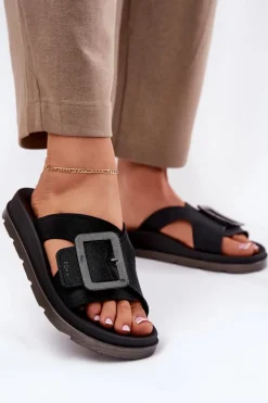 Pachnące Klapki Damskie Z Ozdobną Klamrą ZAXY RR285078 Czarne