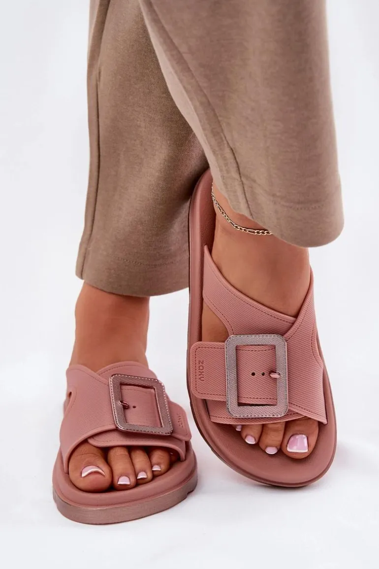 Pachnące Klapki Damskie Z Ozdobną Klamrą ZAXY RR285077 Brudny Róż