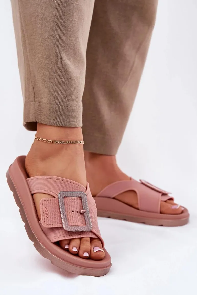 Pachnące Klapki Damskie Z Ozdobną Klamrą ZAXY RR285077 Brudny Róż