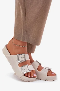 Pachnące Klapki Damskie Z Klamrami I Brokatem ZAXY RR285056 Beżowe