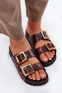 Pachnące Klapki Damskie Z Klamrami Panterka ZAXY RR285059 Brązowe