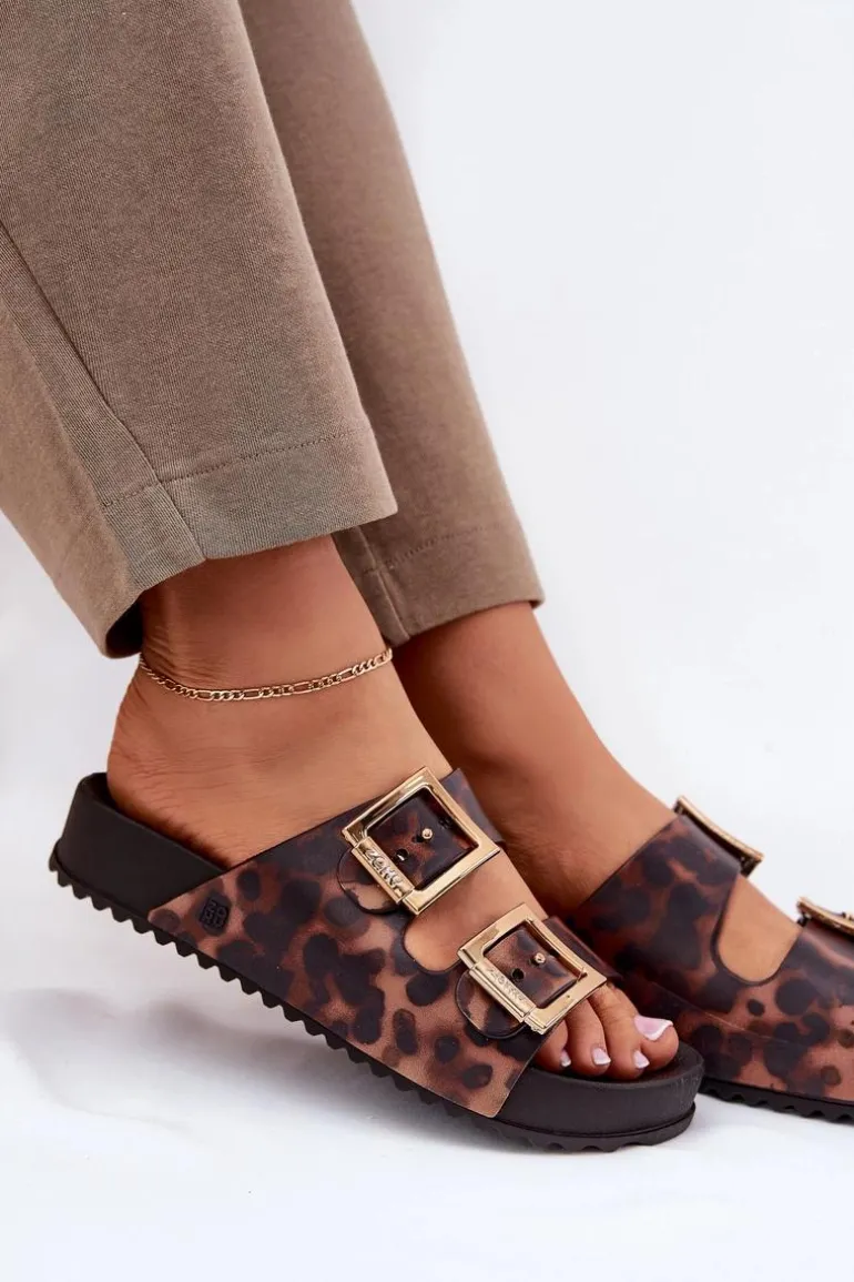 Pachnące Klapki Damskie Z Klamrami Panterka ZAXY RR285059 Brązowe