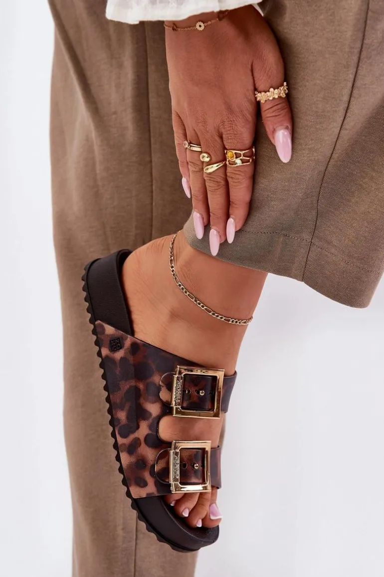 Pachnące Klapki Damskie Z Klamrami Panterka ZAXY RR285059 Brązowe