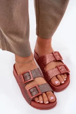 Pachnące Klapki Damskie Z Brokatem I Klamrami ZAXY RR285025 Brudny Róż