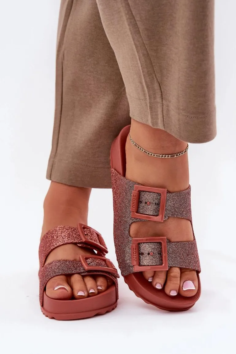 Pachnące Klapki Damskie Z Brokatem I Klamrami ZAXY RR285025 Brudny Róż