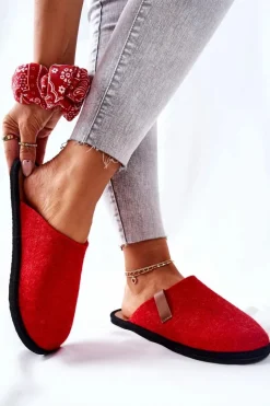 Papcie Damskie Domowe Panto Fino KK267006 Czerwono-Brązowe