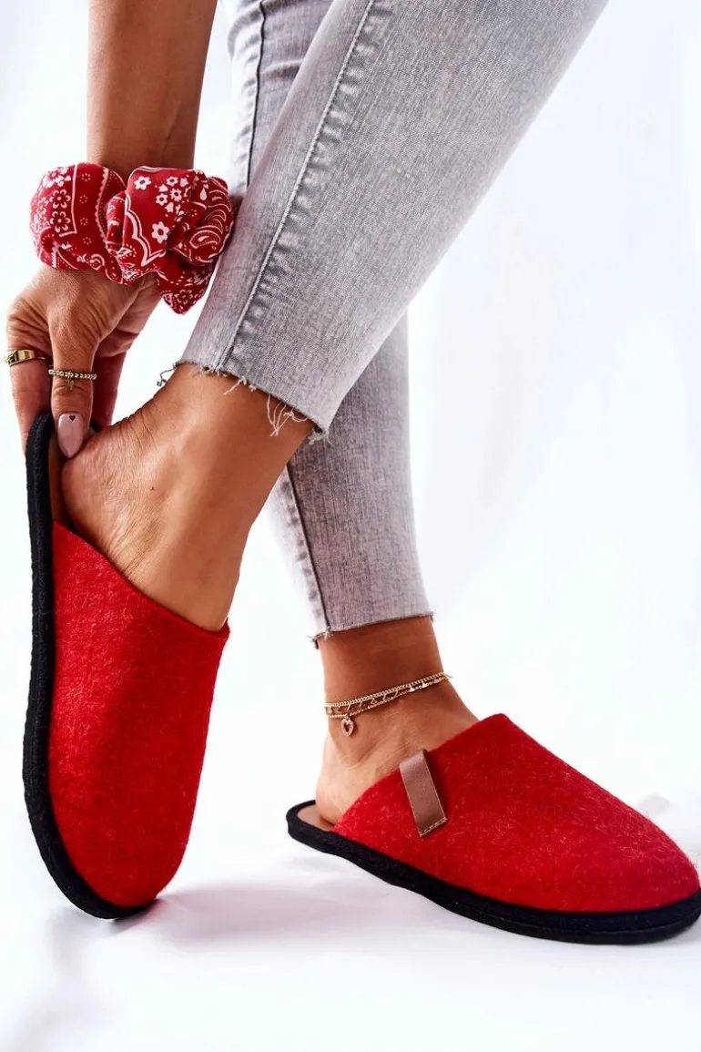 Papcie Damskie Domowe Panto Fino KK267006 Czerwono-Brązowe