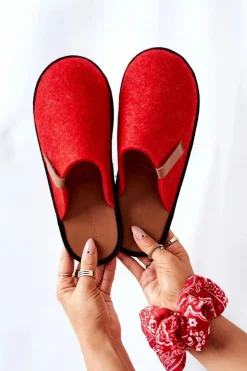 Papcie Damskie Domowe Panto Fino KK267006 Czerwono-Brązowe