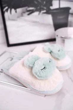 Papcie Damskie Futrzane Jasno Zielone Rabbit