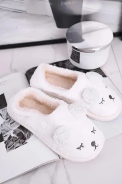 Papcie Damskie Futrzane Misiu Białe Sweetie