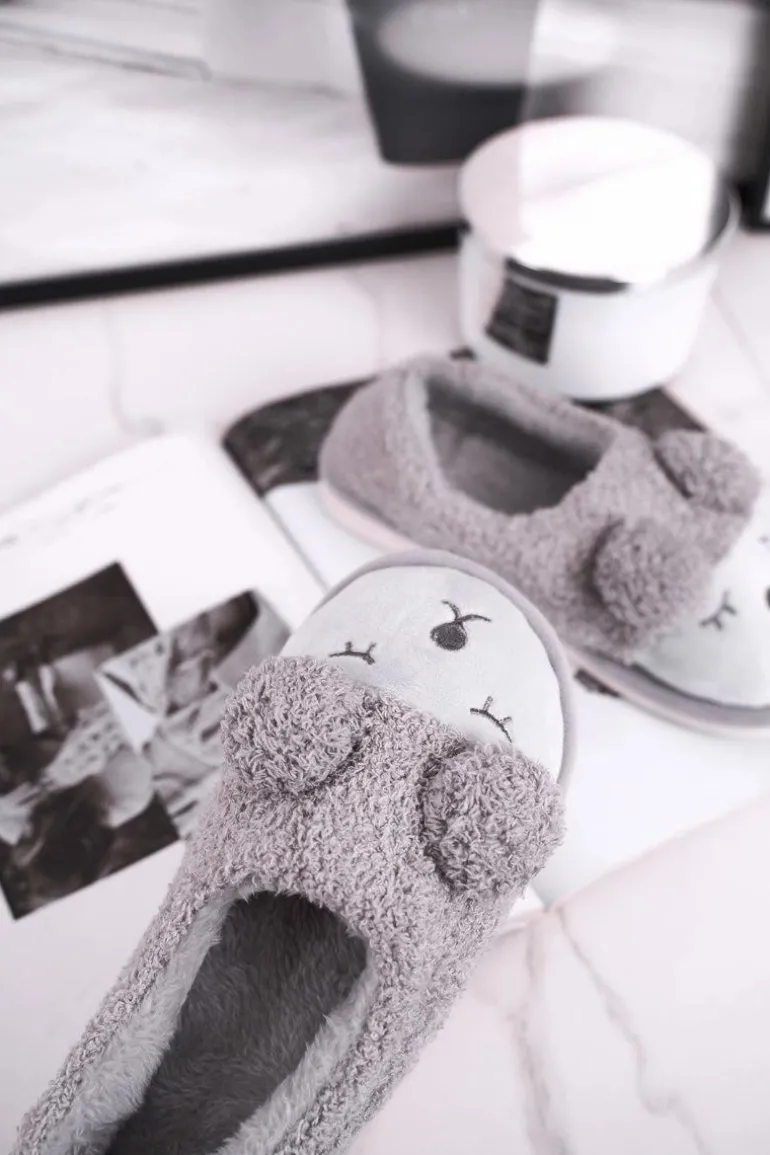 Papcie Damskie Futrzane Misiu Szare Sweetie