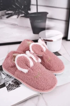 Papcie Damskie Futrzane Zajączek Różowe Goody