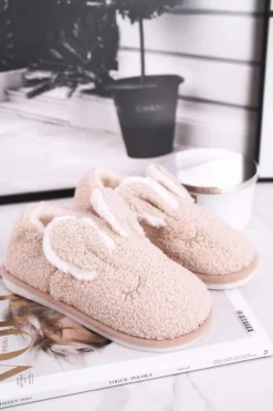 Papcie Damskie Futrzane Zajączek Beżowe Goody