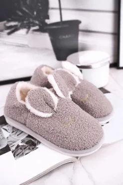 Papcie Damskie Futrzane Zajączek Szare Goody