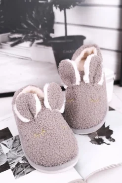 Papcie Damskie Futrzane Zajączek Szare Goody