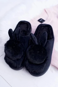 Papcie Damskie Klasyczne Z Królikiem Czarne Howi