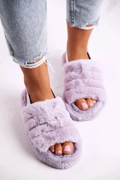 Papcie Damskie na Platformie Futrzane Fioletowe Snowflake