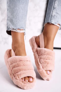 Papcie Damskie na Platformie Futrzane Pomarańczowe Snowflake