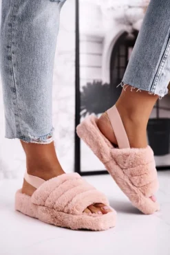 Papcie Damskie na Platformie Futrzane Pomarańczowe Snowflake