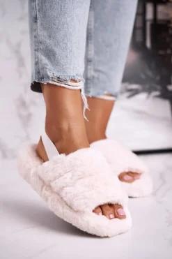 Papcie Damskie na Platformie Futrzane Beżowe Snowflake