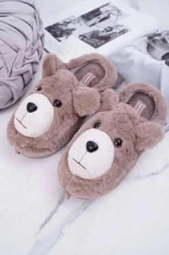 Papcie Damskie Z Futerkiem Miś Brązowe Bear