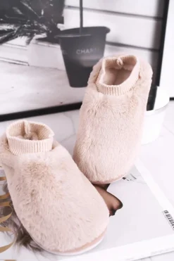 Papcie Damskie Z Futerkiem I Skarpetką Beżowe Yeti