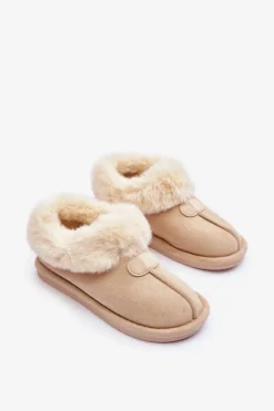 Papcie Damskie Z Futerkiem Jasnobeżowe Lanoze