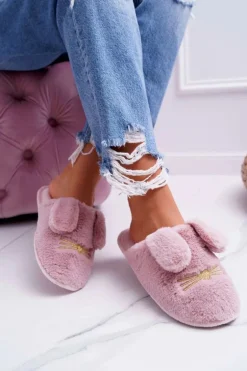 Papcie Damskie Z Futerkiem I Uszkami Ciemny Róż Semmi