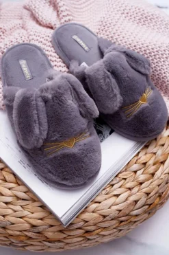 Papcie Damskie Z Futerkiem I Uszkami Szare Semmi