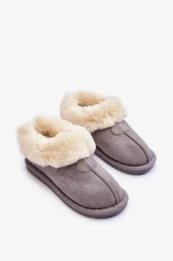 Papcie Damskie Z Futerkiem Szare Lanoze