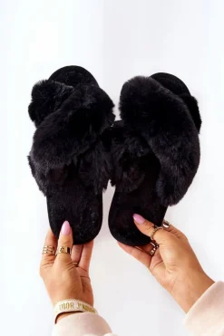 Papcie Damskie Z Futerkiem Czarne Colette