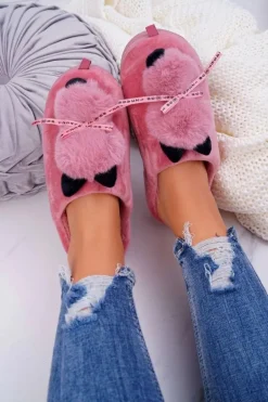 Papcie Damskie Z Futerkiem Kotek Czerwone Kitty