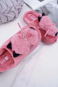 Papcie Damskie Z Futerkiem Kotek Czerwone Kitty