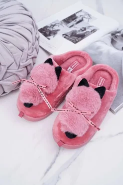 Papcie Damskie Z Futerkiem Kotek Czerwone Kitty